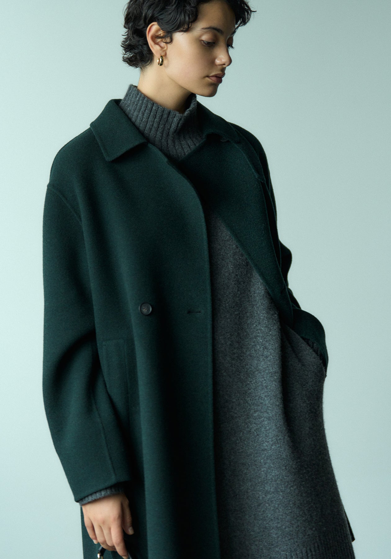 23区 コート ウールリバー フード付き ミドル丈コート / 23区